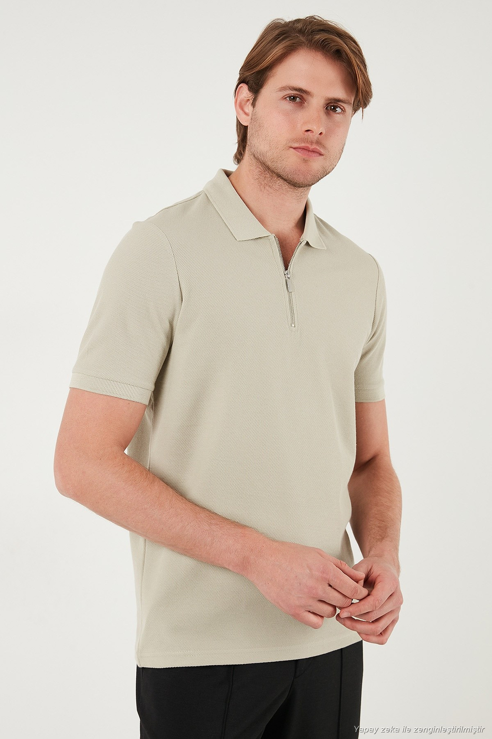Pamuklu Regular Fit Fermuarlı Erkek Polo Yaka T Shirt 5902434 TAŞ