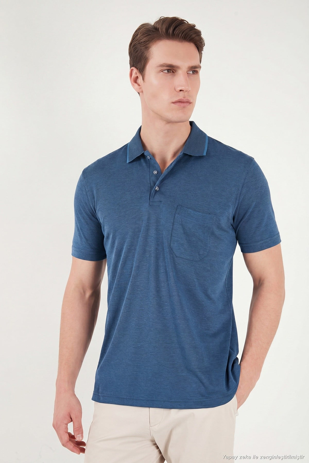 Pamuklu Regular Fit Göğüs Cepli Düğmeli Erkek Polo T Shirt 4565001 İNDİGO