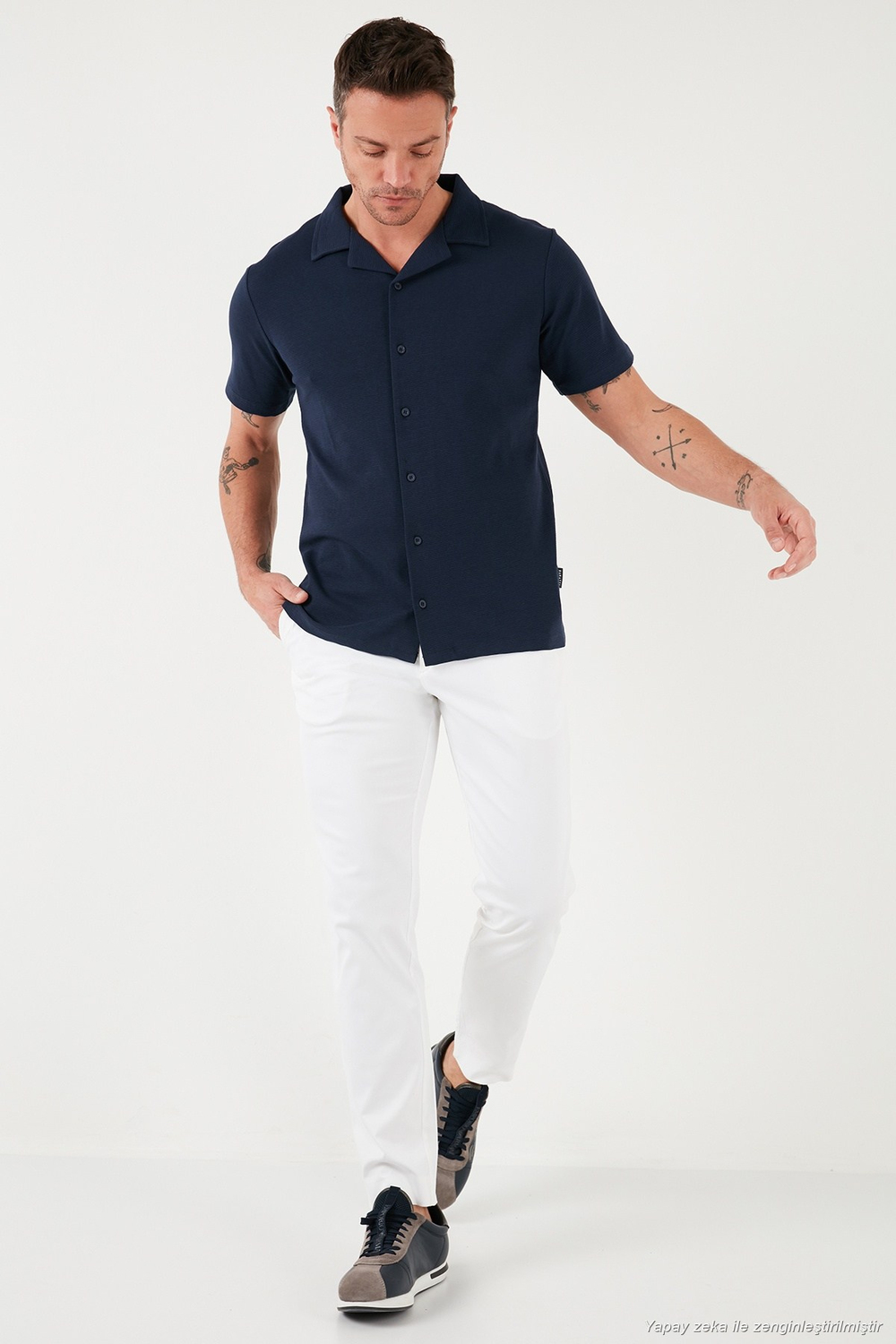 Pamuklu Regular Fit Kısa Kollu 2li Paket Erkek Gömlek 5902640S2 Açık Haki-İndigo