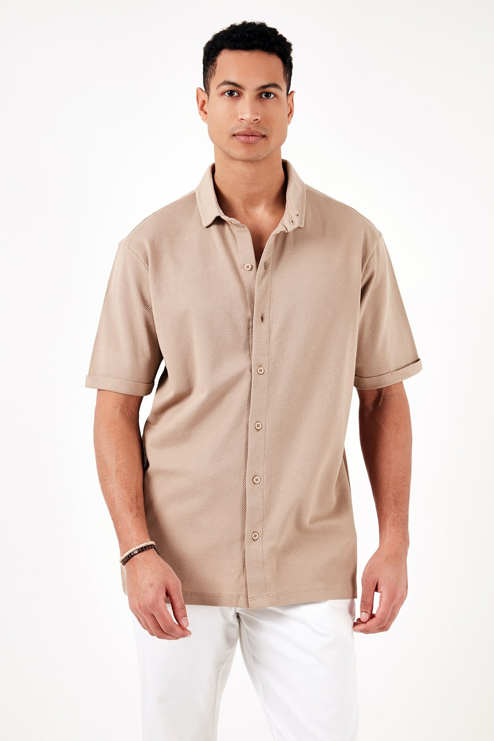 Pamuklu Regular Fit Kısa Kollu Erkek Gömlek 5902724 VİZON