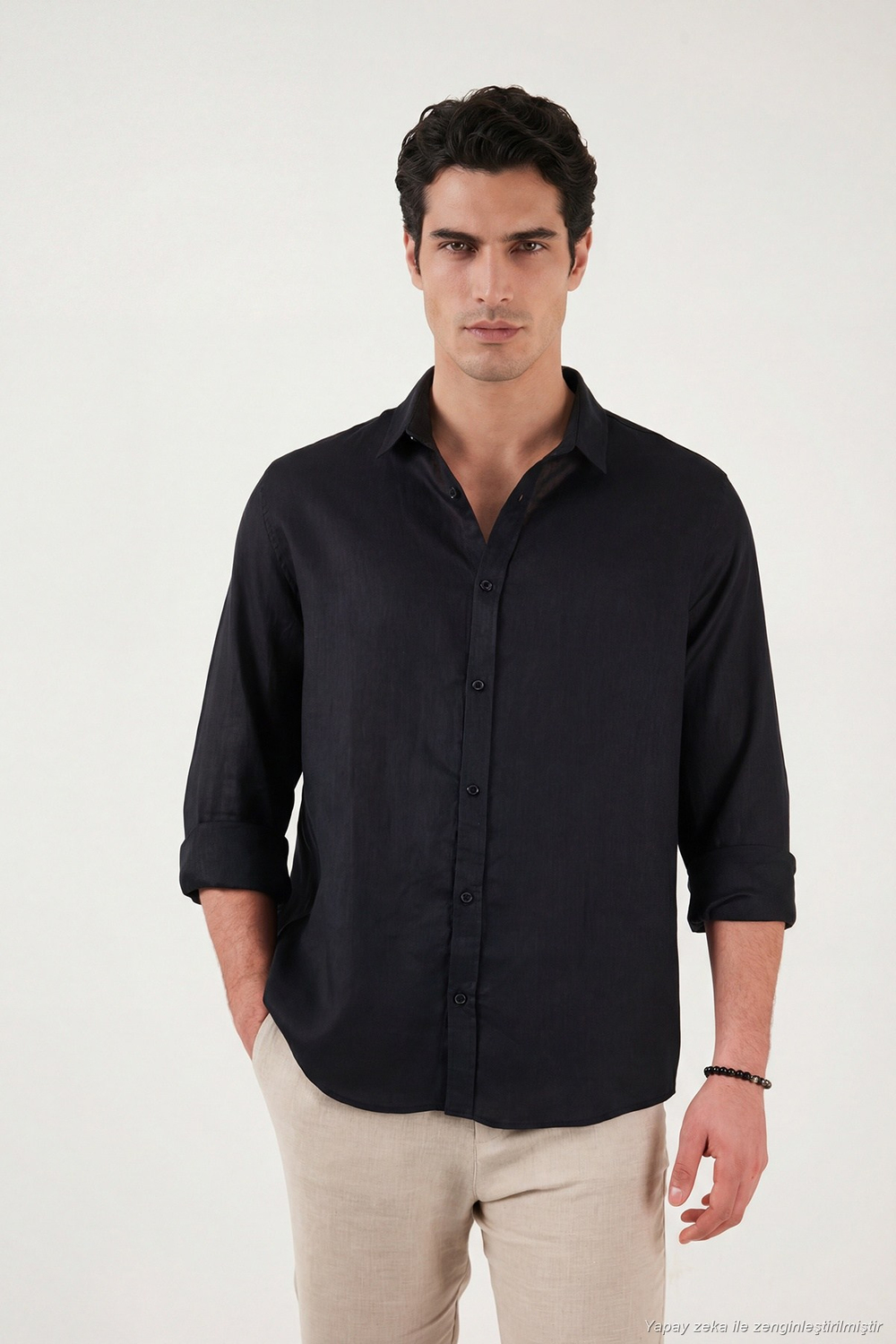 Pamuklu Regular Fit Klasik Yaka Uzun Kollu % 100 Keten Erkek Gömlek CF26S1210000 SİYAH