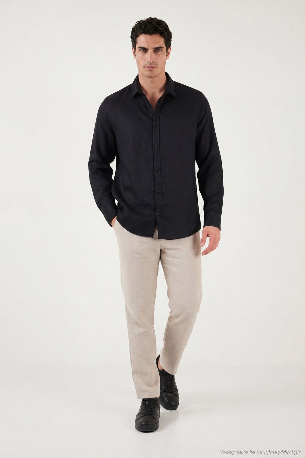 Pamuklu Regular Fit Klasik Yaka Uzun Kollu % 100 Keten Erkek Gömlek CF26S1210000 SİYAH