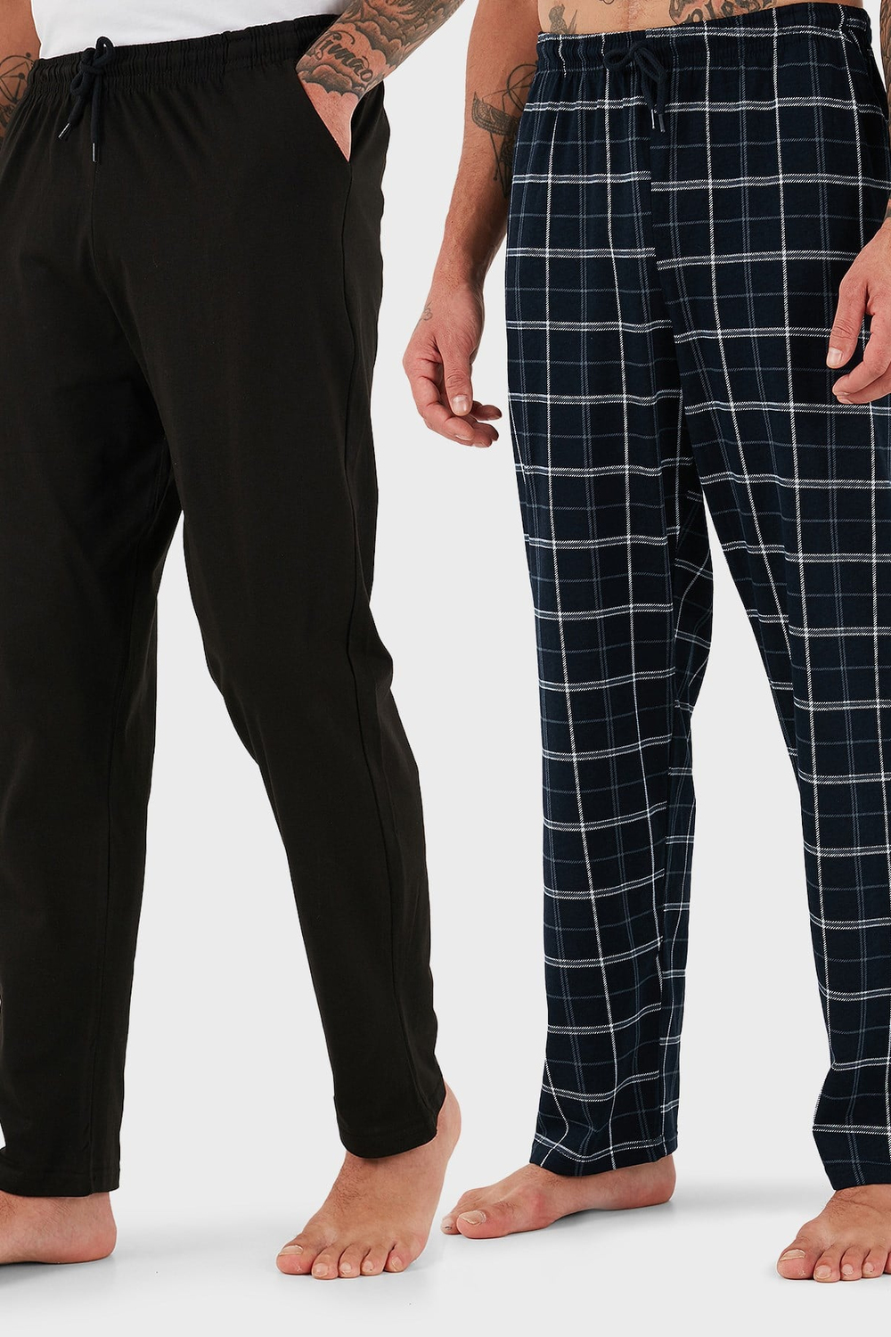 Pamuklu Regular Fit Normal Bel Düz Paça Cepli 2li Paket Erkek Pijama Altı 6574003S2 LACİVERT-SİYAH