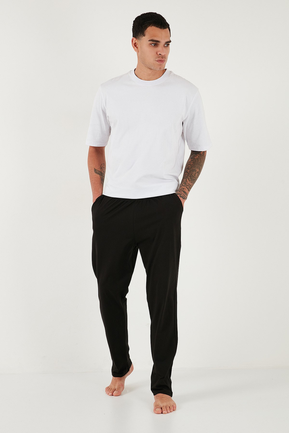 Pamuklu Regular Fit Normal Bel Düz Paça Cepli 2li Paket Erkek Pijama Altı 6574003S2 LACİVERT-SİYAH