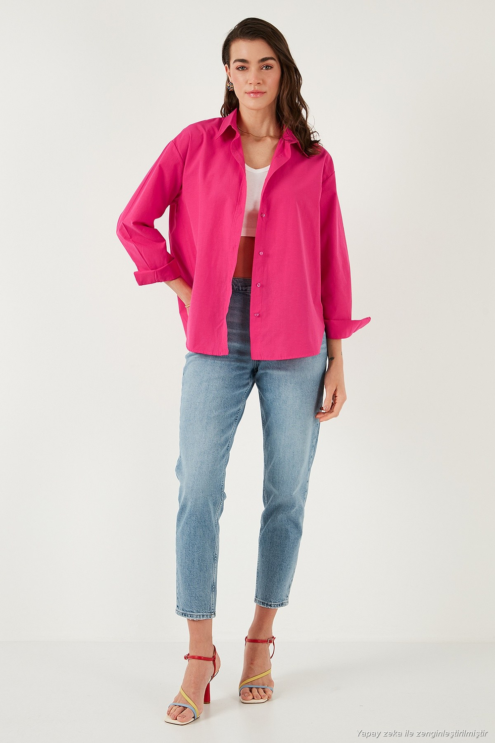 Pamuklu Regular Fit Önü Kısa Arkası Uzun Oval Kesim Kadın Gömlek CF25S163867 FUŞYA
