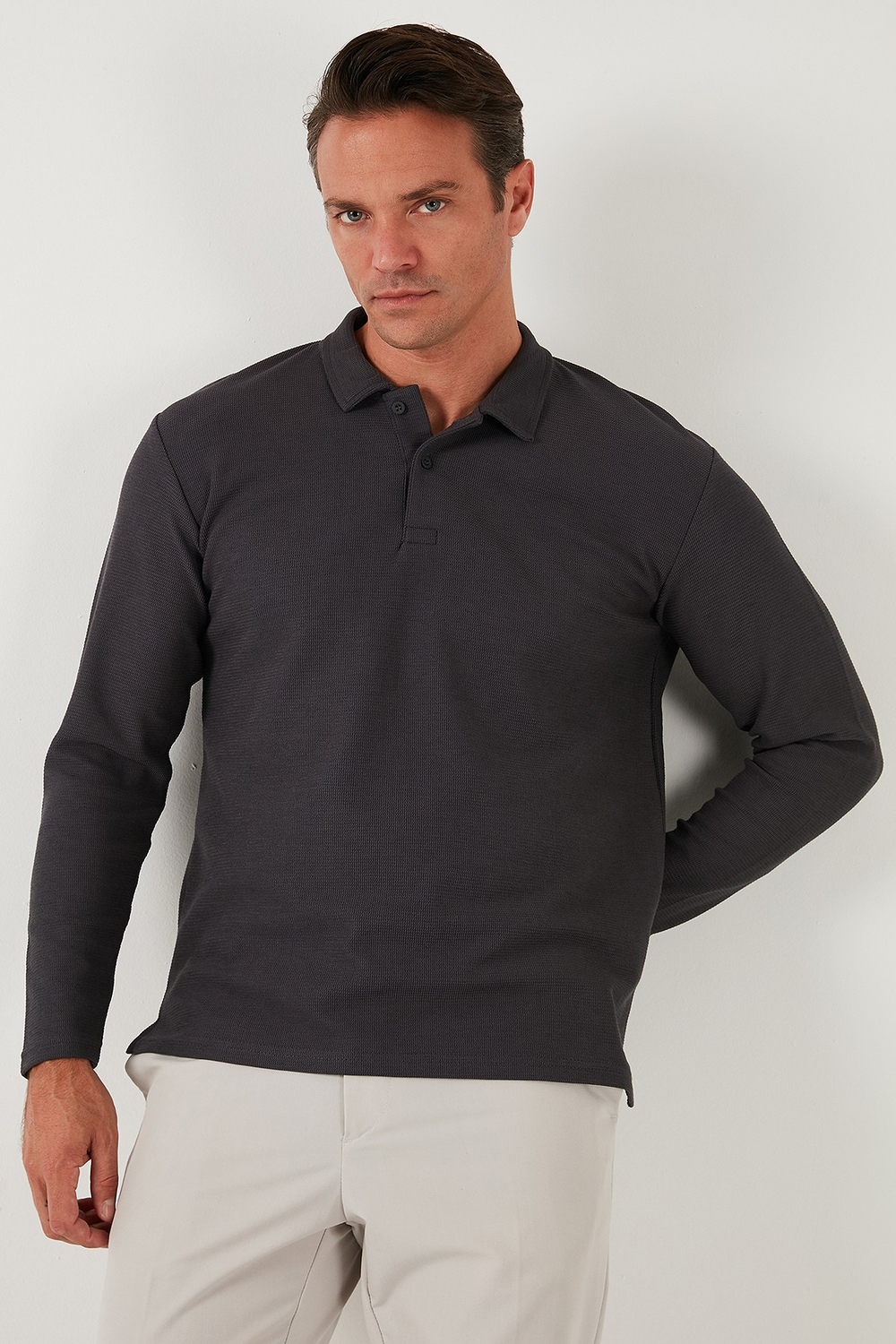 Pamuklu Regular Fit Polo Yaka Erkek Sweat 5905715 ANTRASİT