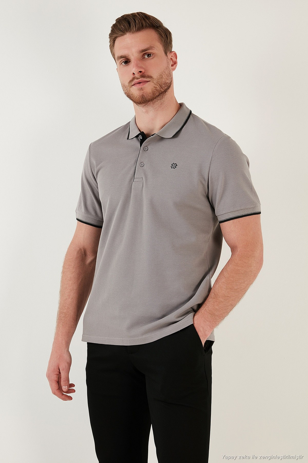 Pamuklu Regular Fit Şerit Detaylı Düğmeli Polo Yaka 4lü Paket Erkek T Shirt 5902118S4 Haki-İndigo-Taş-Vizon