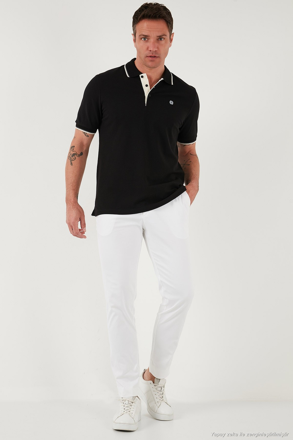 Pamuklu Regular Fit Şerit Detaylı Düğmeli Polo Yaka 3lü Paket Erkek T Shirt 5902118S3 SİYAH-BEYAZ-SİYAHBEYAZ