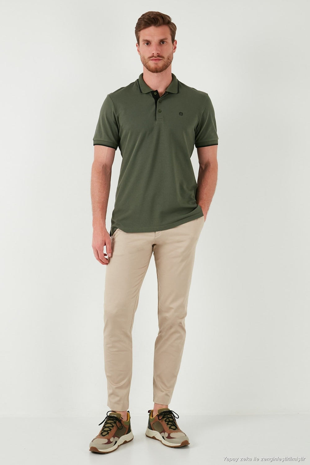 Pamuklu Regular Fit Şerit Detaylı Düğmeli Polo Yaka 3lü Paket Erkek T Shirt 5902118S3 Antrasit-Haki-Taş