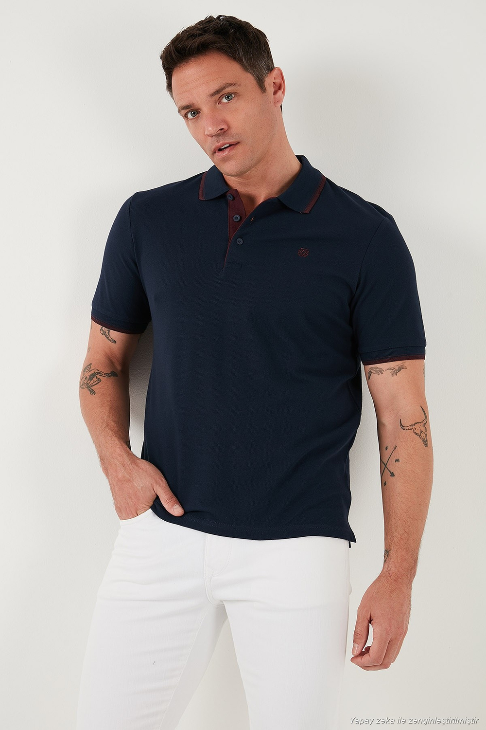 Pamuklu Regular Fit Şerit Detaylı Düğmeli Polo Yaka 4lü Paket Erkek T Shirt 5902118S4 Siyah-Vişne-Antrasit-Lacivert-Bordo
