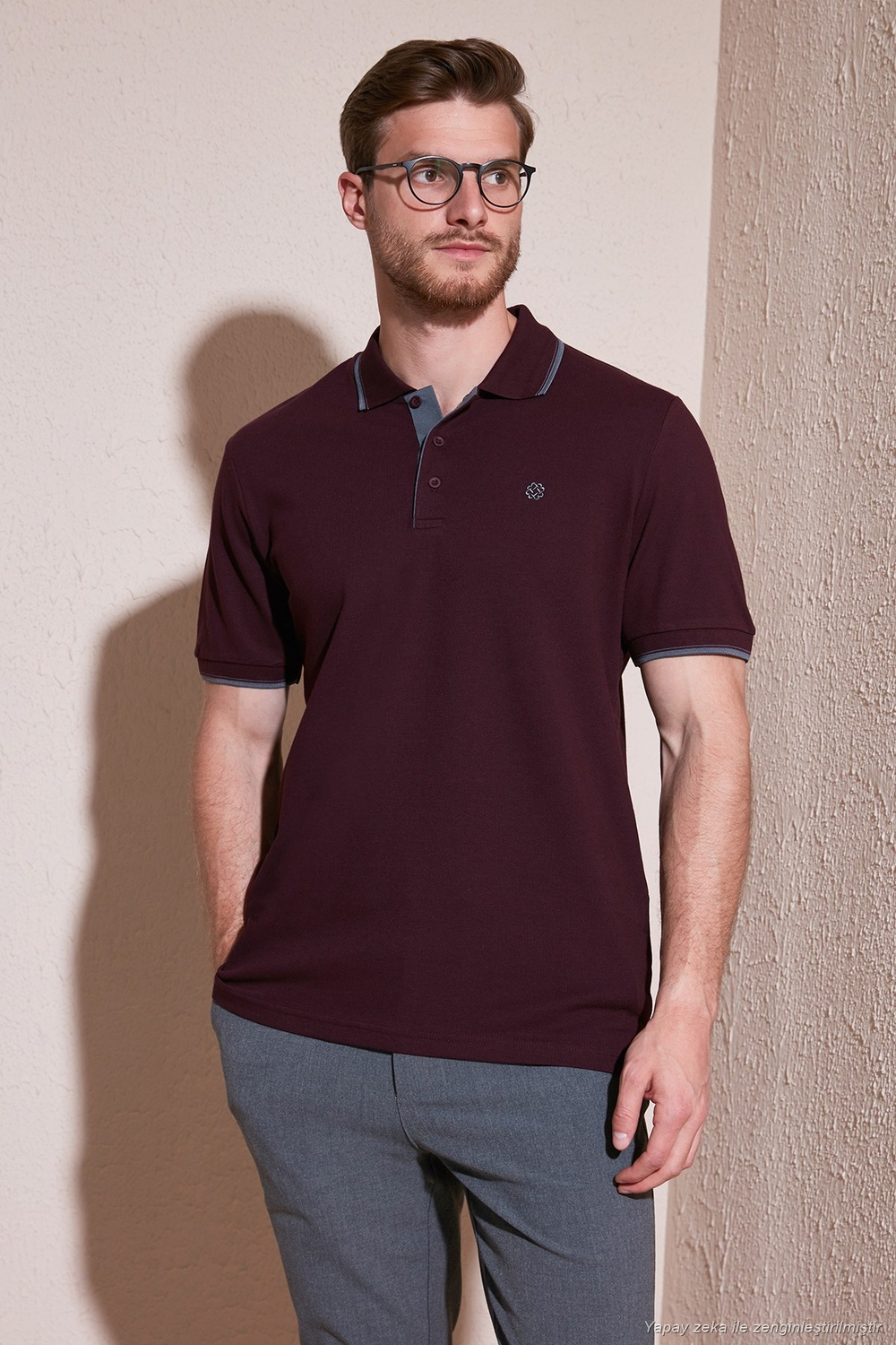 Pamuklu Regular Fit Şerit Detaylı Düğmeli Polo Yaka 3lü Paket Erkek T Shirt 5902118S3 Siyah-Vişne-Aqua Mavi