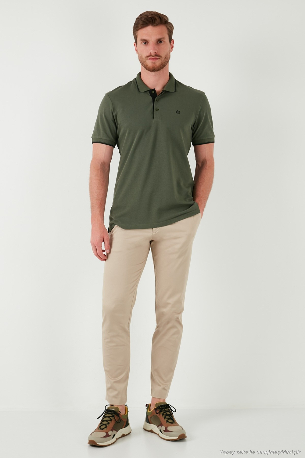 Pamuklu Regular Fit Şerit Detaylı Düğmeli Polo Yaka 3lü Paket Erkek T Shirt 5902118S3 Vişne-Haki-Aquamavi