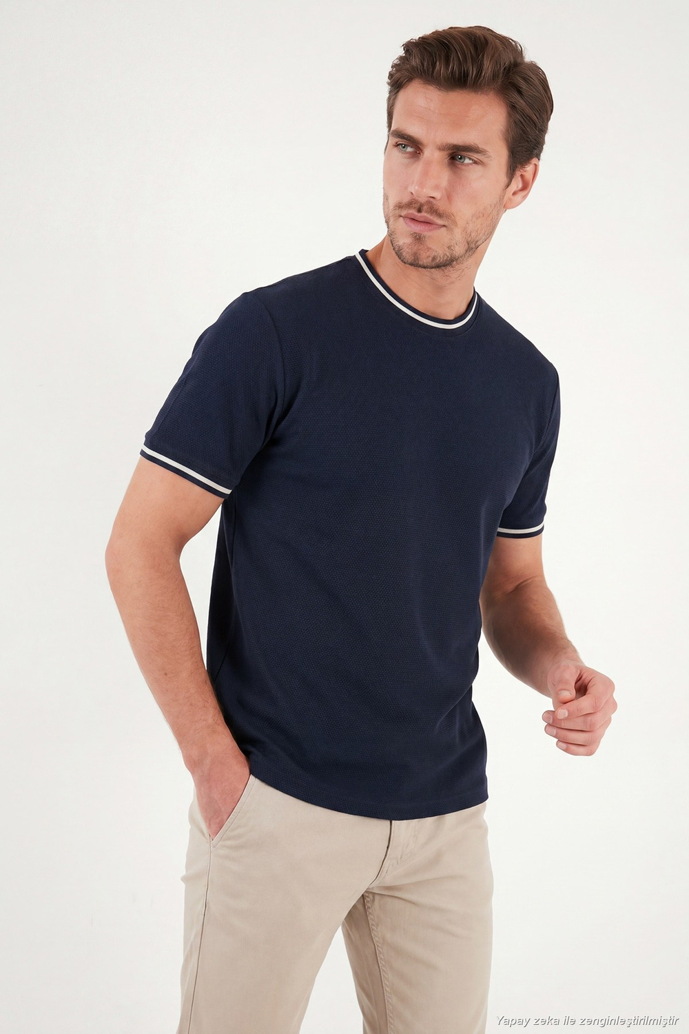 Pamuklu Regular Fit Şerit Detaylı Erkek T Shirt 5904089 İNDİGO