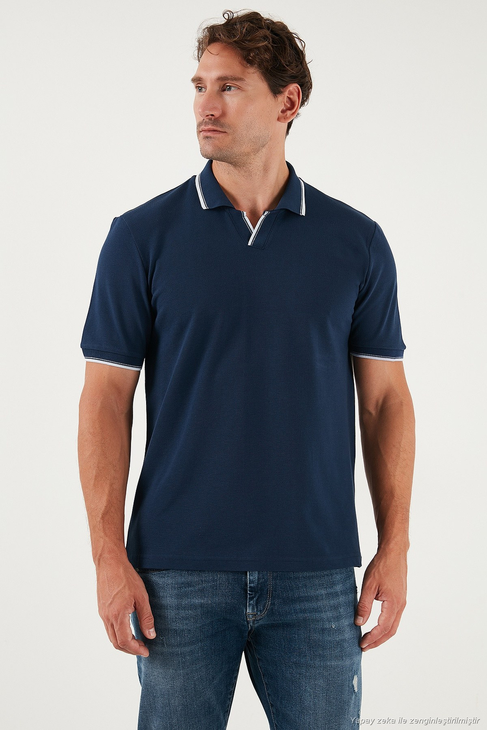 Pamuklu Regular Fit Şerit Detaylı Erkek Polo Yaka T Shirt 5902964 İNDİGO