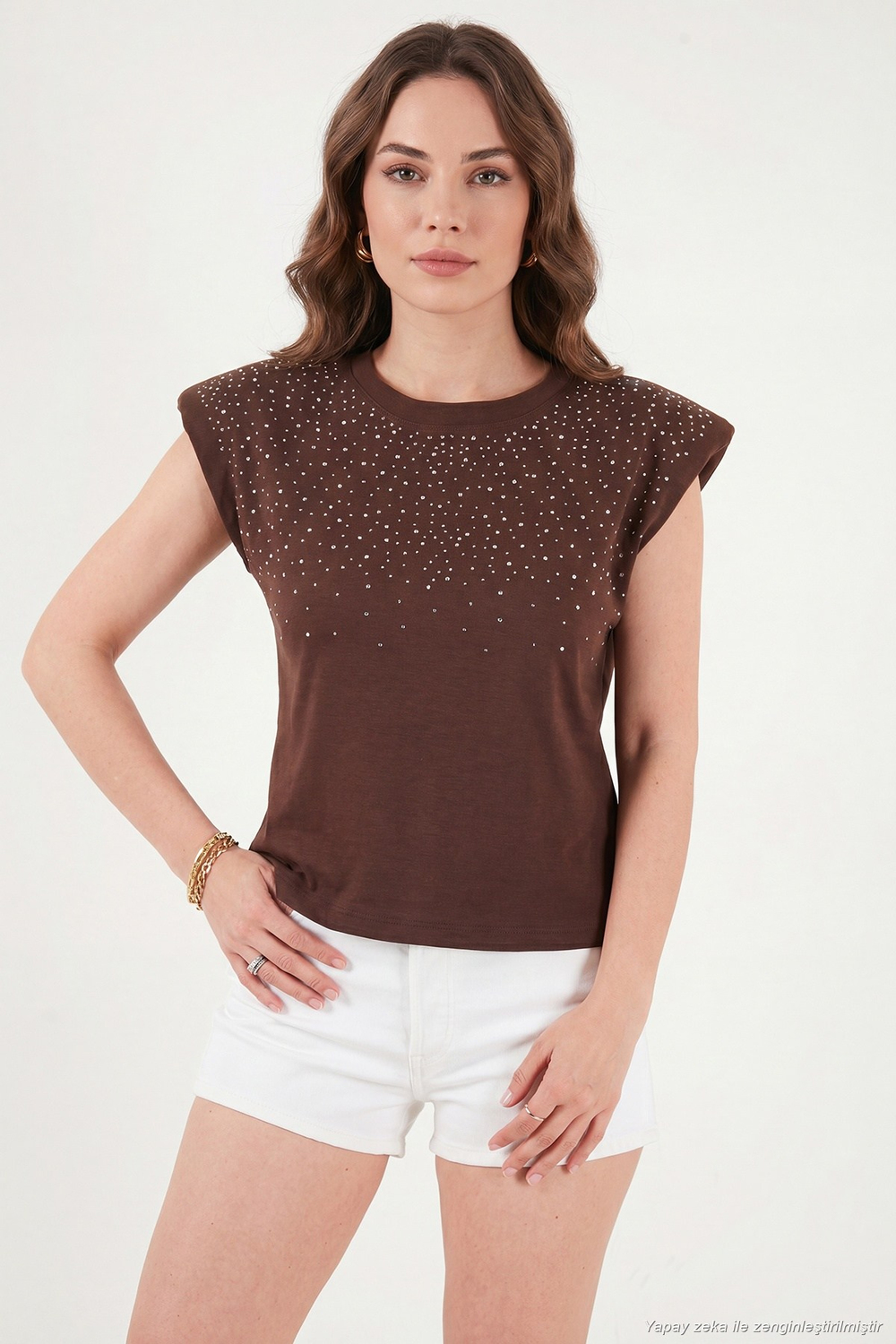 Pamuklu Regular Fit Taş Detaylı Kadın Bluz 5866945 KAHVE