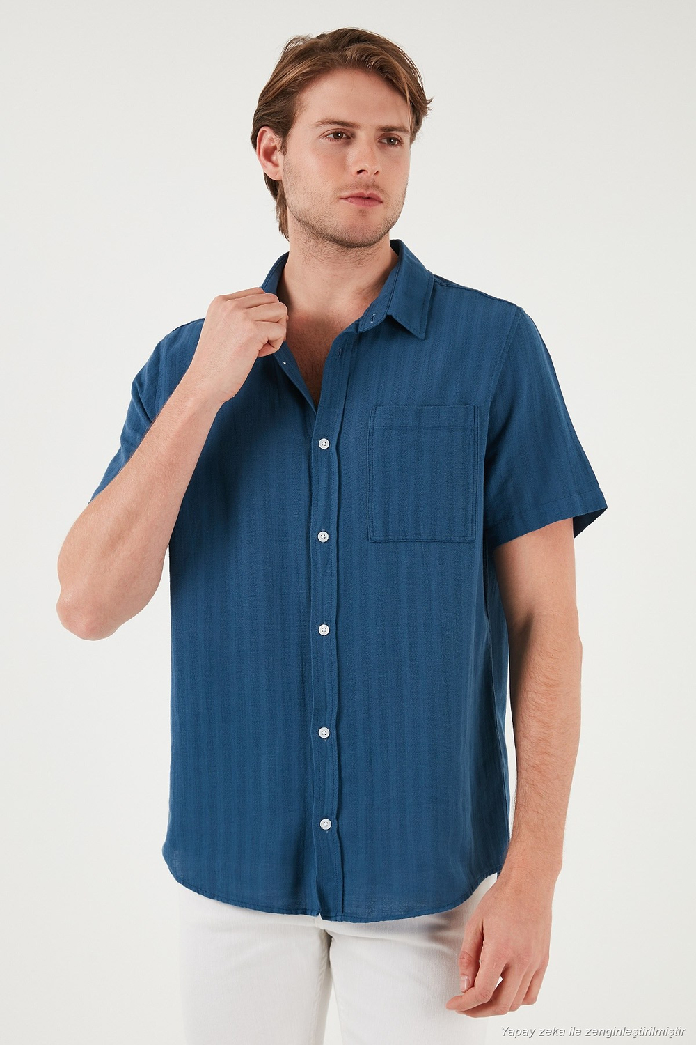 Pamuklu Regular Fit Tek Cepli Kısa Kol Erkek Gömlek CF25S128230 İNDİGO