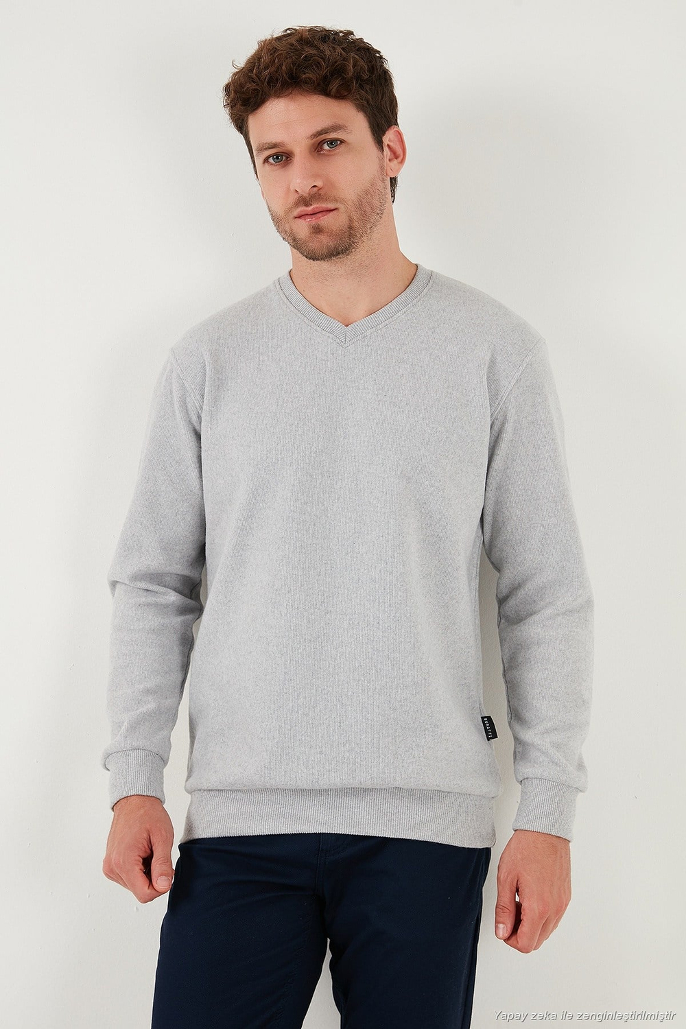 Pamuklu Regular Fit V Yaka Erkek Kazak 456202 V GRİ