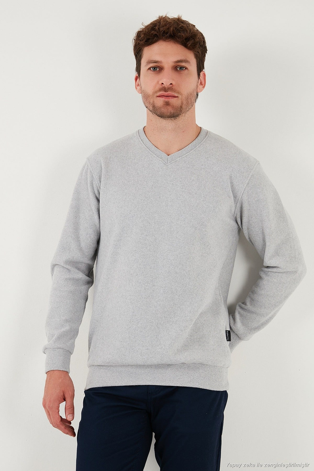 Pamuklu Regular Fit V Yaka Erkek Kazak 456202 V GRİ