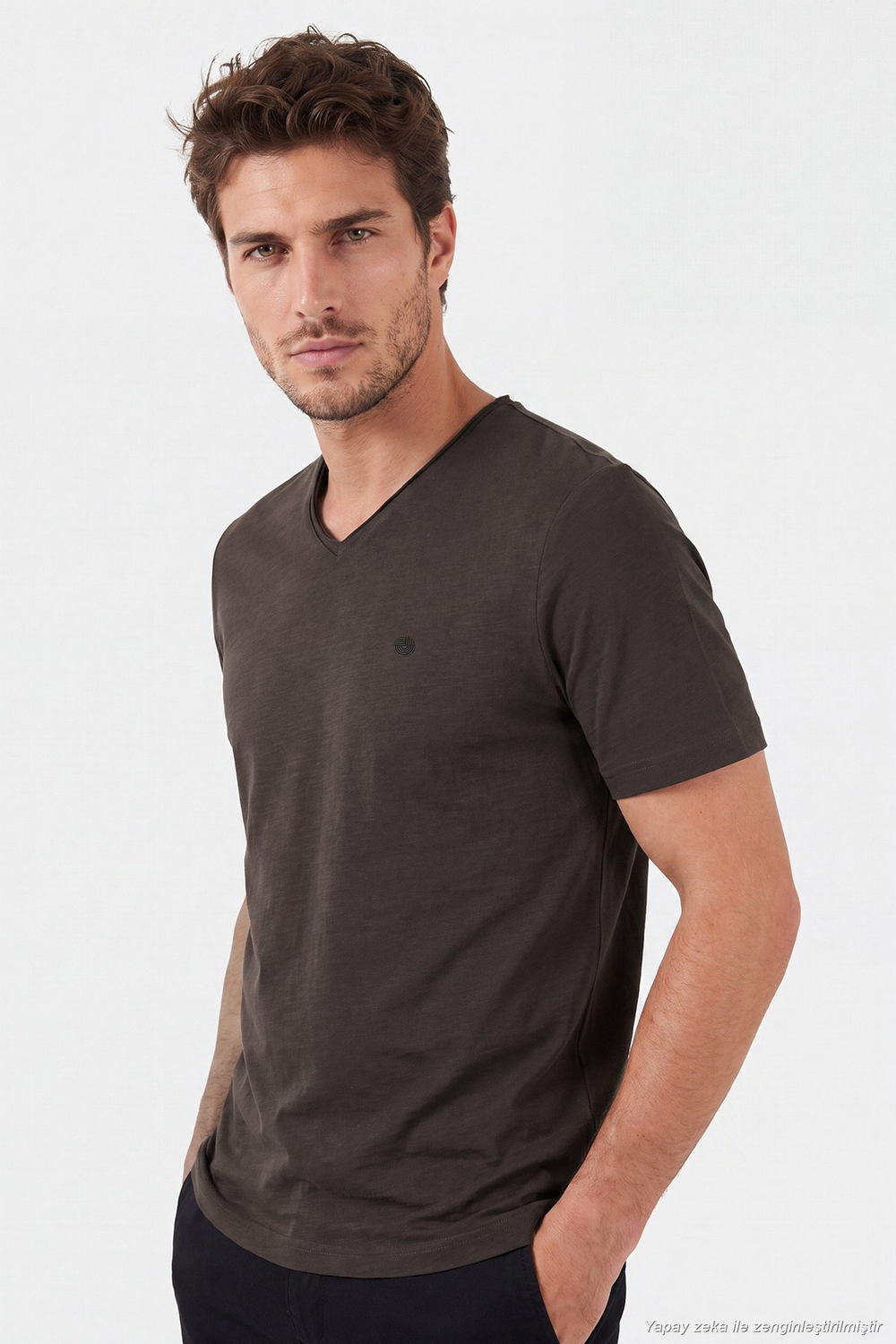 Pamuklu Regular Fit V Yaka Erkek T Shirt 5902719 KAHVE