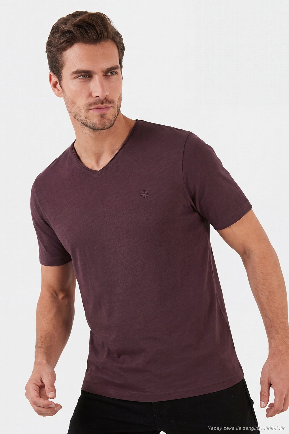 Pamuklu Regular Fit V Yaka Erkek T Shirt 5902719 VİŞNE