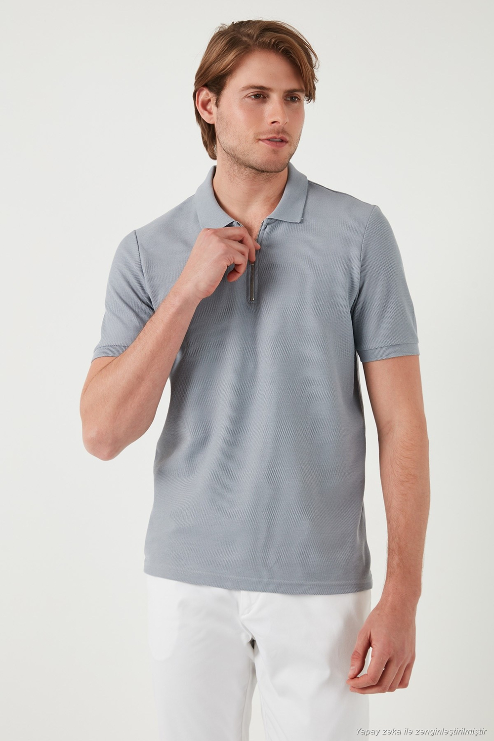 Pamuklu Regular Fit Yarım Fermuarlı 3lü Paket Erkek Polo Yaka T Shirt 5902434S3 Ekru-Gri-Antrasit