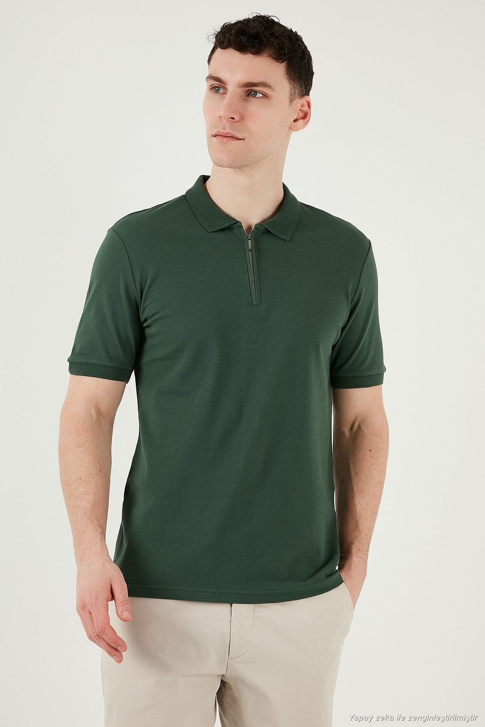 Pamuklu Regular Fit Yarım Fermuarlı 3lü Paket Erkek Polo Yaka T Shirt 5903008S3 Nefti-Saks-Toprak