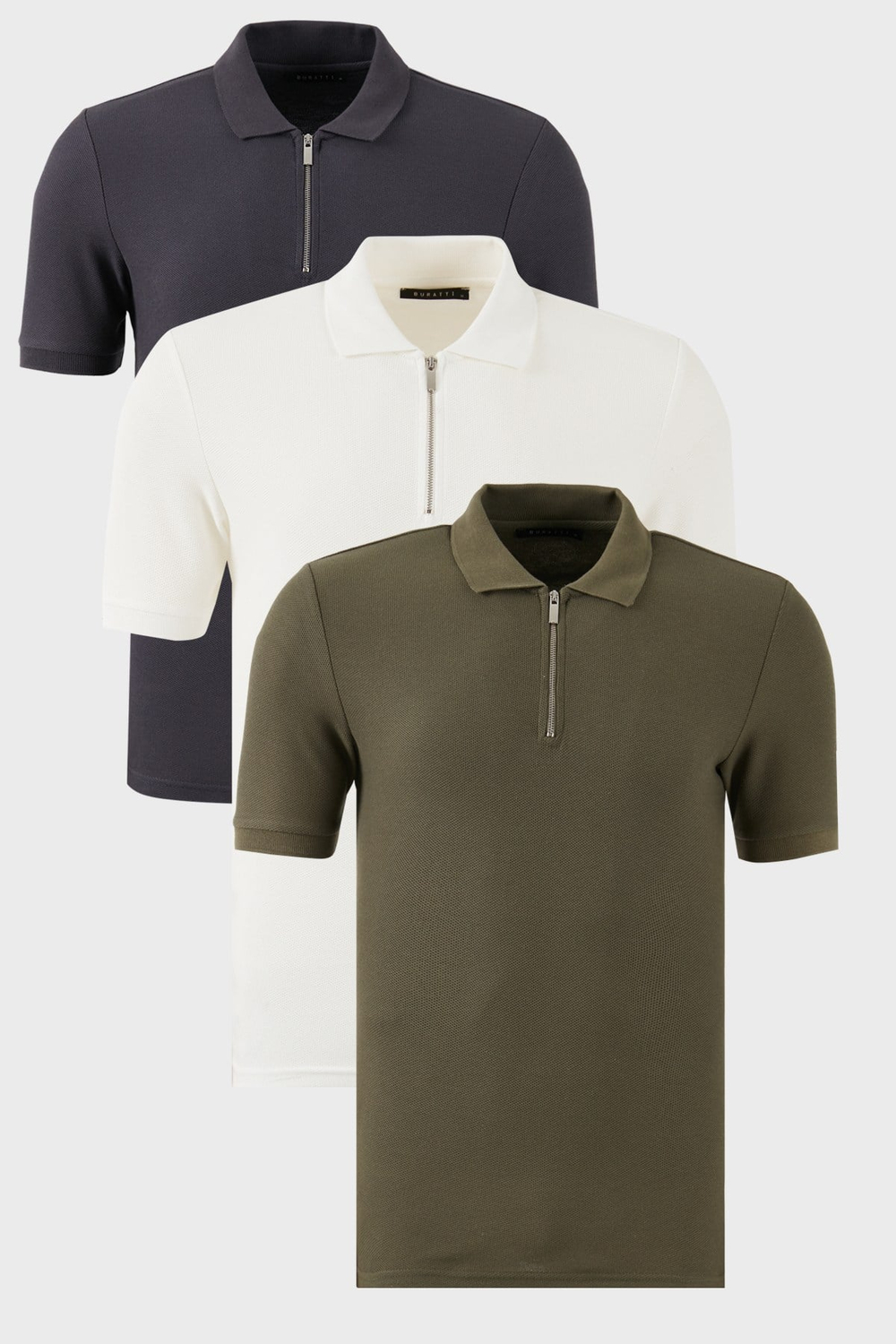 Pamuklu Regular Fit Yarım Fermuarlı 3lü Paket Erkek Polo Yaka T Shirt 5902434S3 Ekru-Haki-Antrasit