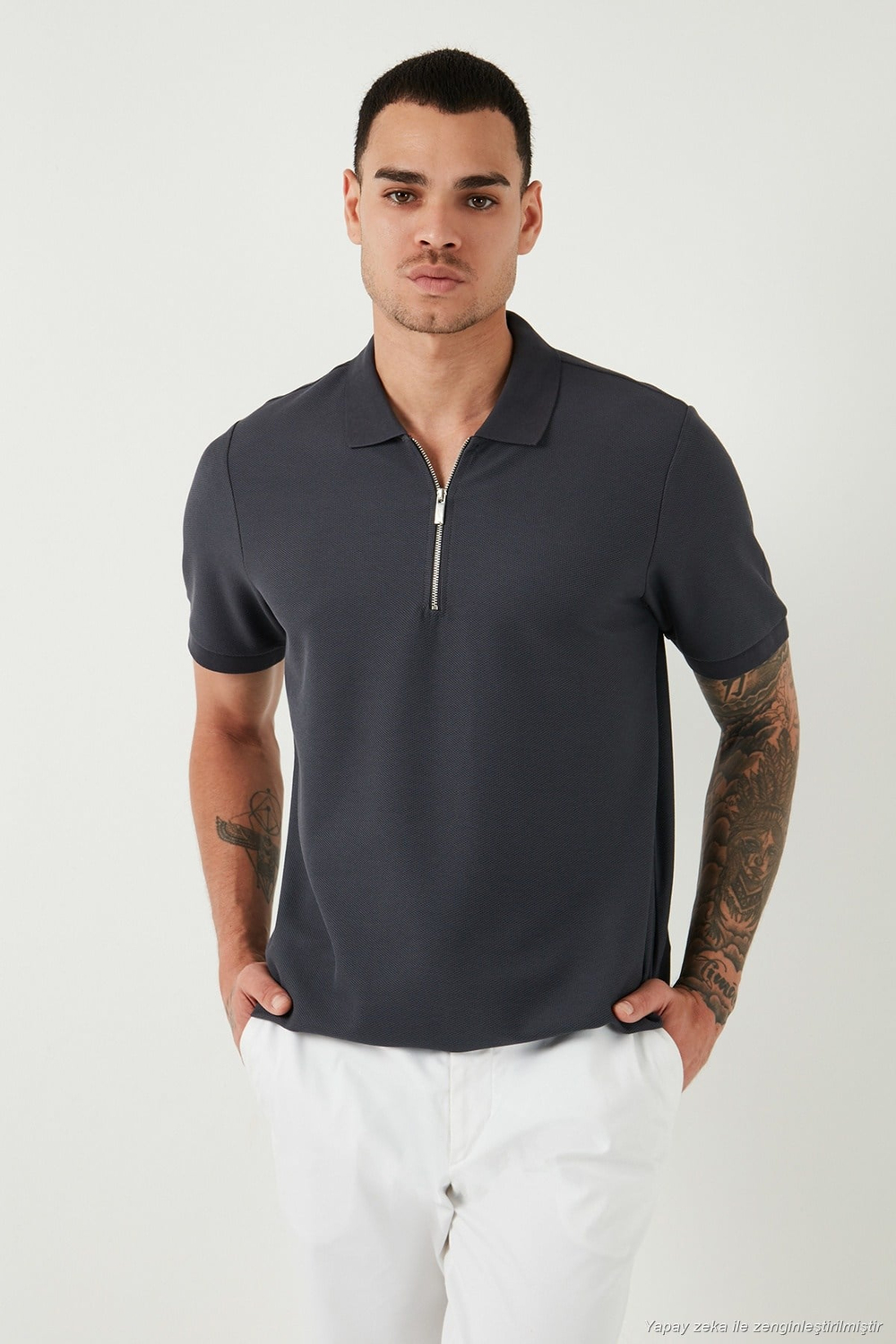 Pamuklu Regular Fit Yarım Fermuarlı 3lü Paket Erkek Polo Yaka T Shirt 5902434S3 Siyah-Haki-Antrasit