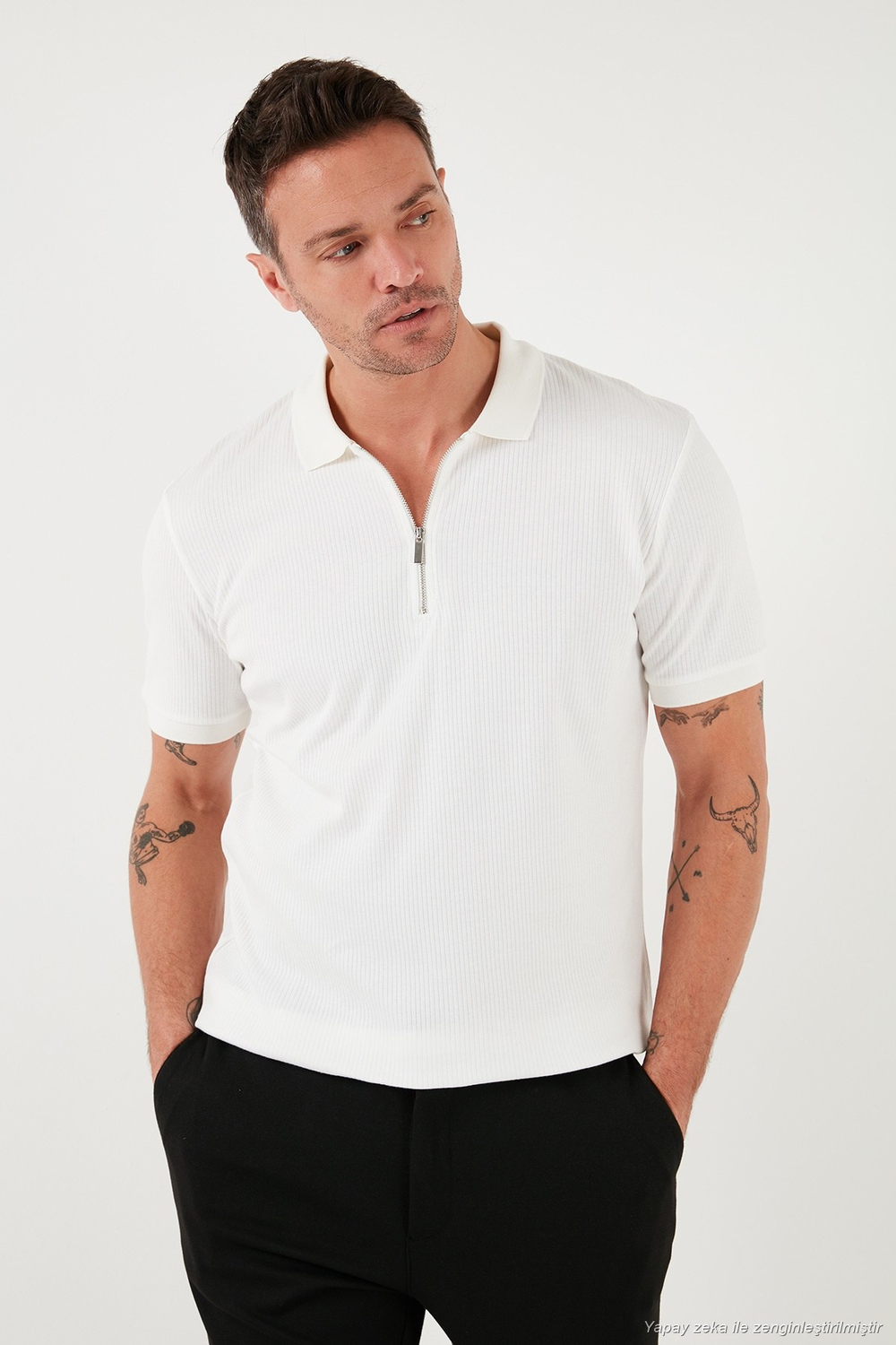 Pamuklu Regular Fit Yarım Fermuarlı 3lü Paket Erkek Polo Yaka T Shirt 5902738S3 Siyah-Ekru-İndigo