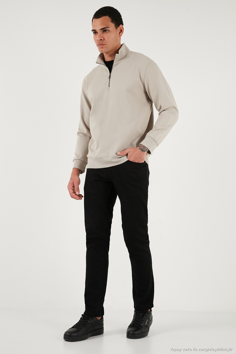 Pamuklu Regular Fit Yarım Fermuarlı Dik Yaka Erkek Sweat 5905470 TAŞ