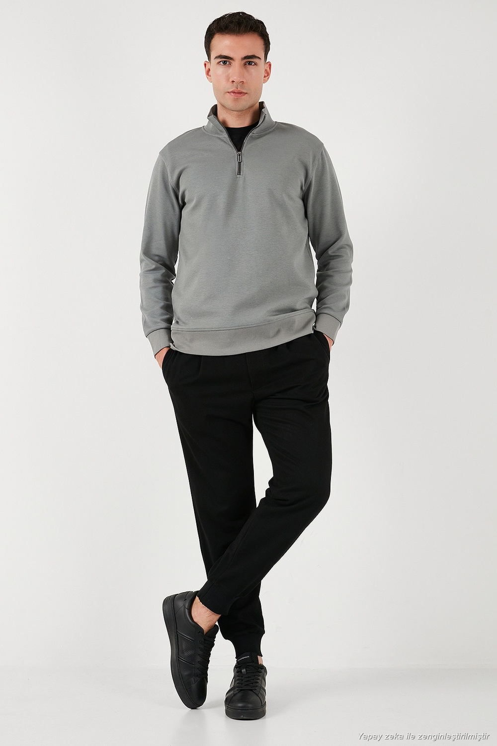 Pamuklu Regular Fit Yarım Fermuarlı Dik Yaka Erkek Sweat 5905470 AÇIK HAKİ