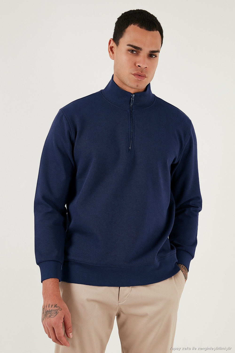 Pamuklu Regular Fit Yarım Fermuarlı Dik Yaka Erkek Sweat 5905470 İNDİGO