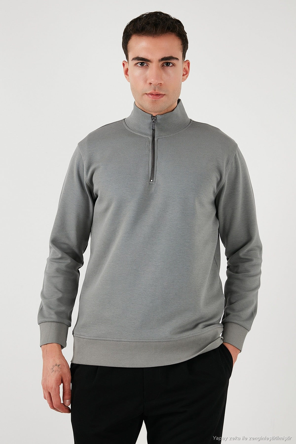 Pamuklu Regular Fit Yarım Fermuarlı Dik Yaka Erkek Sweat 5905470 AÇIK HAKİ