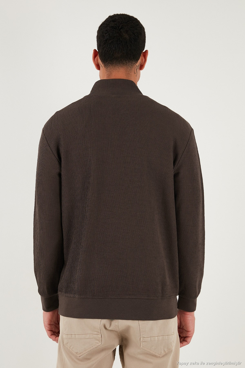Pamuklu Regular Fit Yarım Fermuarlı Dik Yaka 2li Paket Erkek Sweat 5905716S2 Ekru-Koyu Kahve