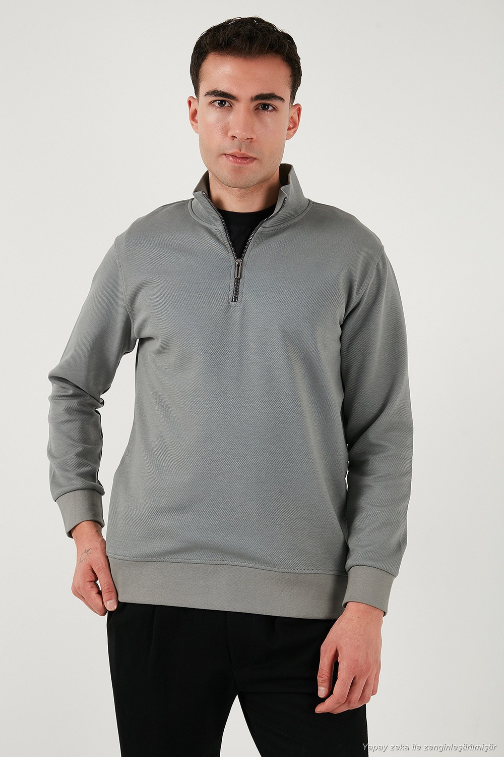 Pamuklu Regular Fit Yarım Fermuarlı Dik Yaka Erkek Sweat 5905470 AÇIK HAKİ
