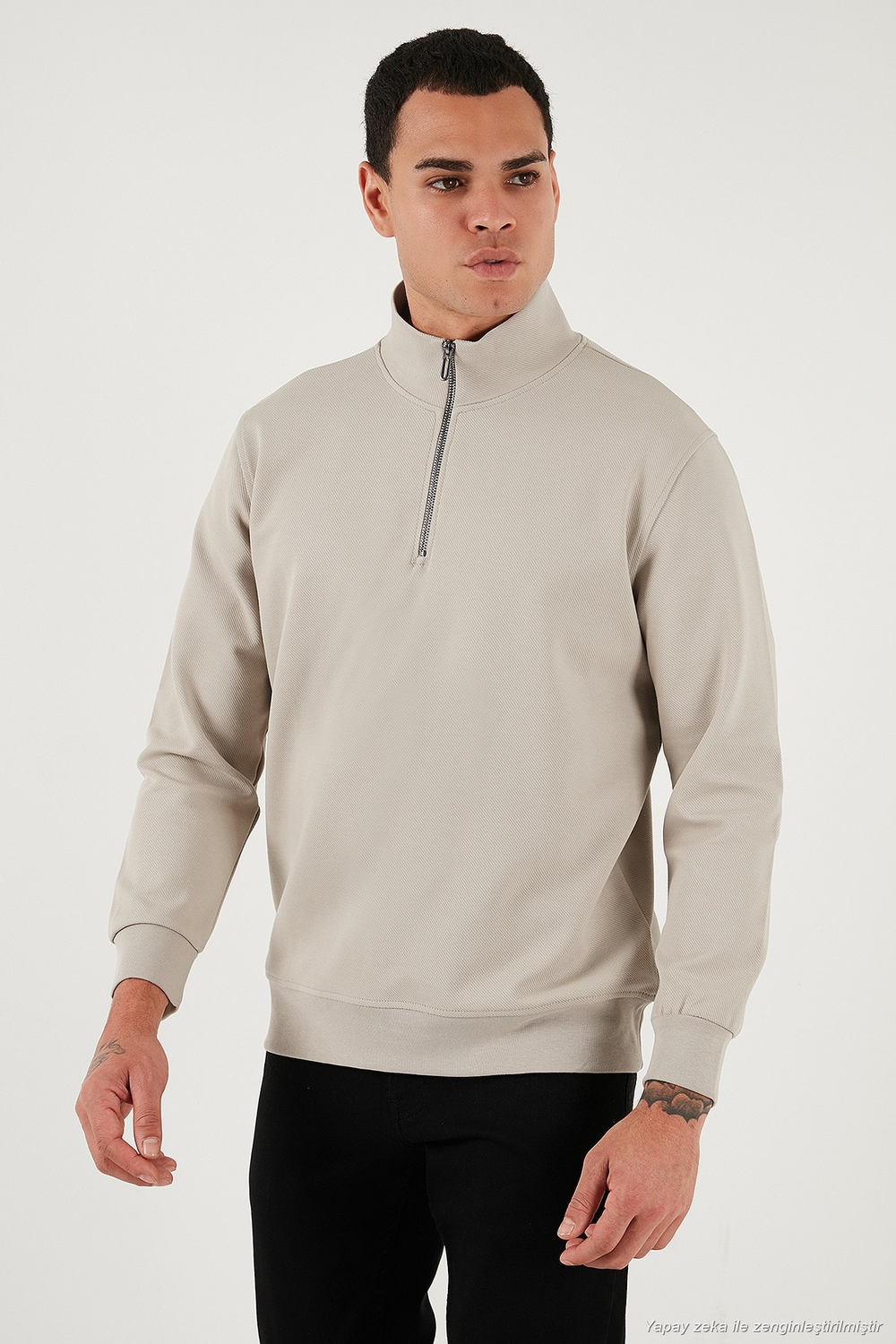 Pamuklu Regular Fit Yarım Fermuarlı Dik Yaka Erkek Sweat 5905470 TAŞ