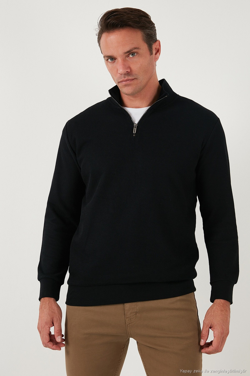 Pamuklu Regular Fit Yarım Fermuarlı Dik Yaka 2li Paket Erkek Sweat 5905716S2 SİYAH-KOYU KAHVE