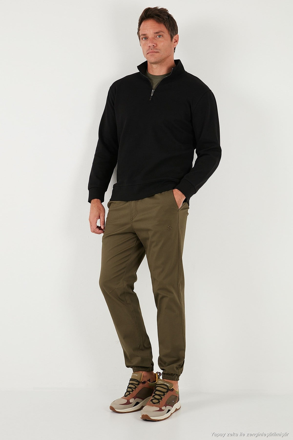 Pamuklu Regular Fit Yarım Fermuarlı Dik Yaka Erkek Sweat 5905470 SİYAH