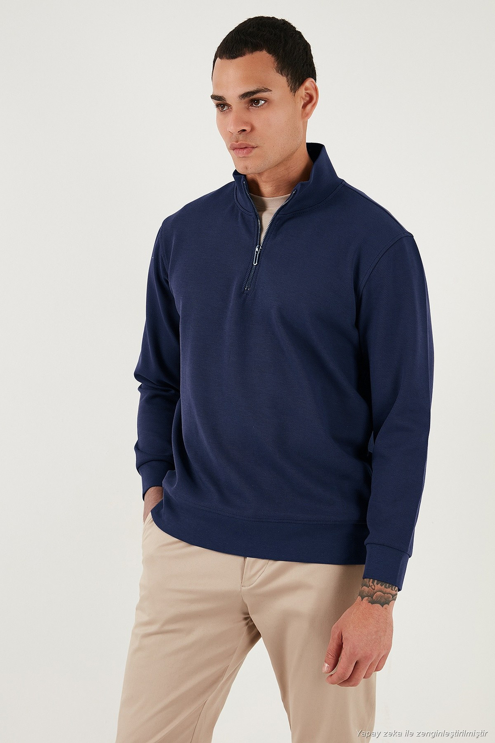 Pamuklu Regular Fit Yarım Fermuarlı Dik Yaka Erkek Sweat 5905470 İNDİGO