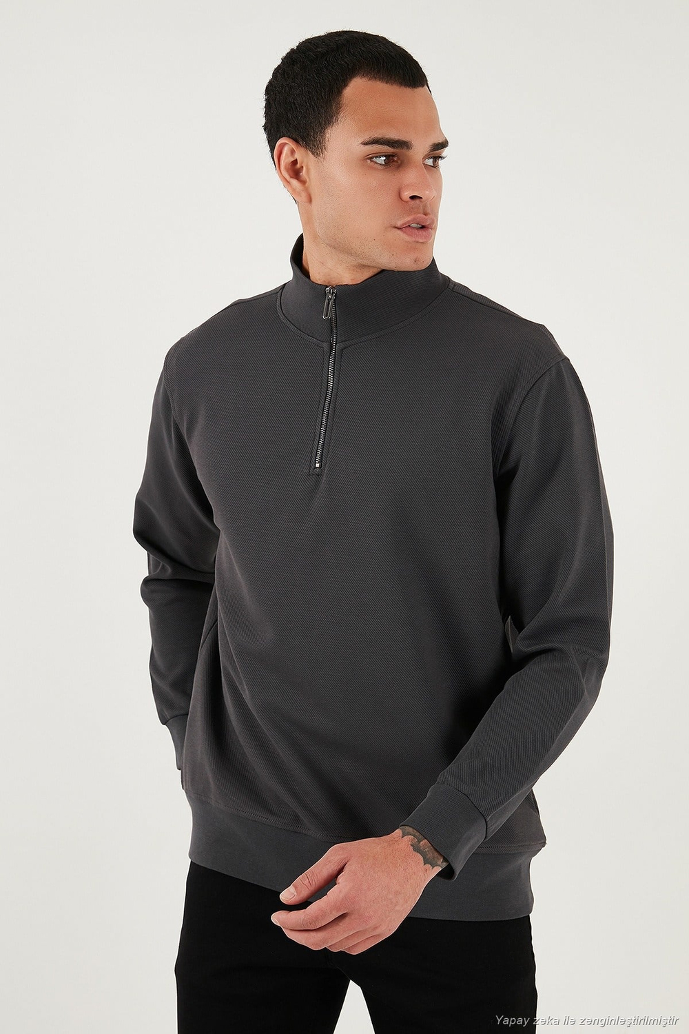 Pamuklu Regular Fit Yarım Fermuarlı Dik Yaka Erkek Sweat 5905470 ANTRASİT