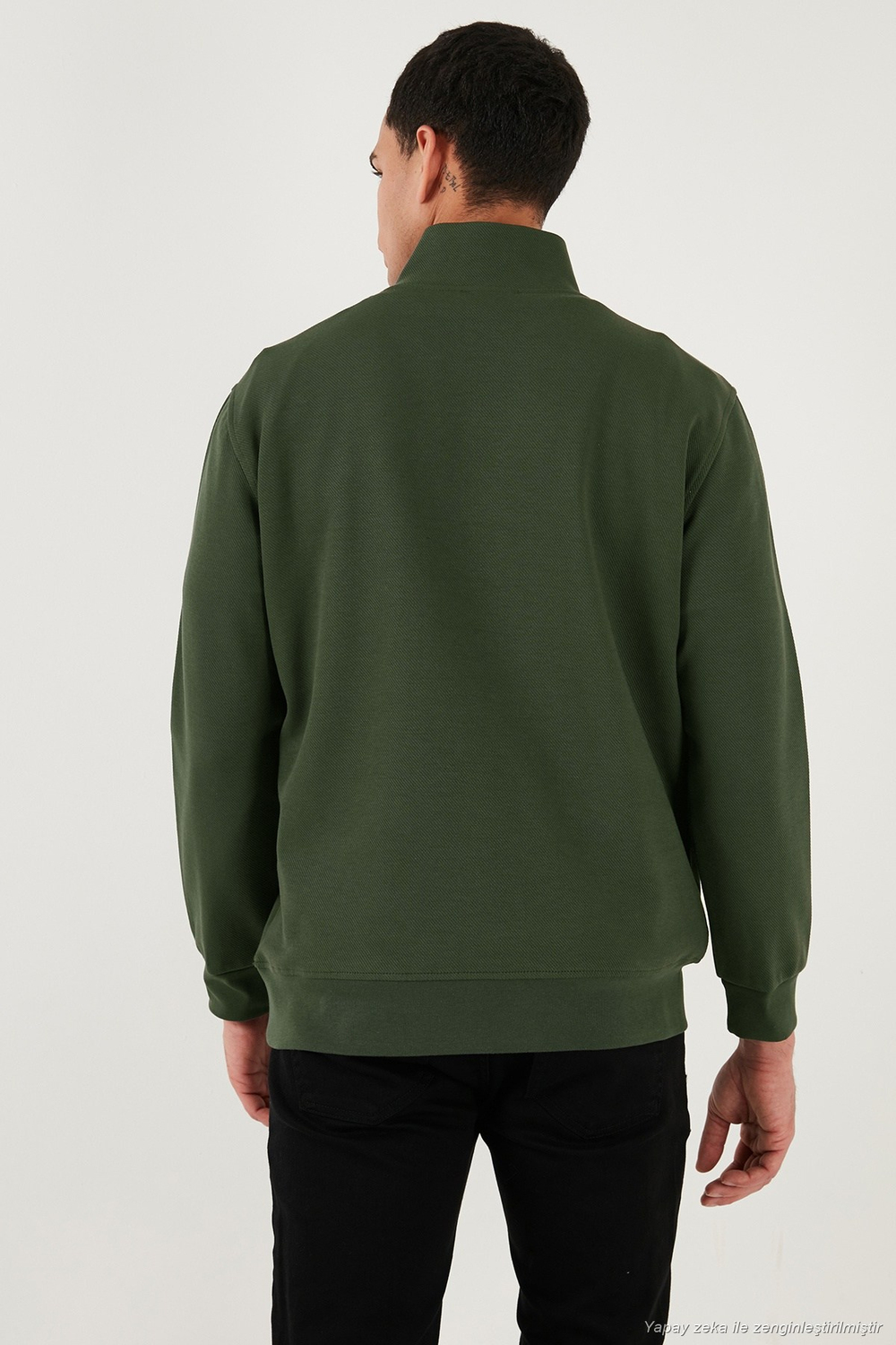 Pamuklu Regular Fit Yarım Fermuarlı Dik Yaka Erkek Sweat 5905470 HAKİ