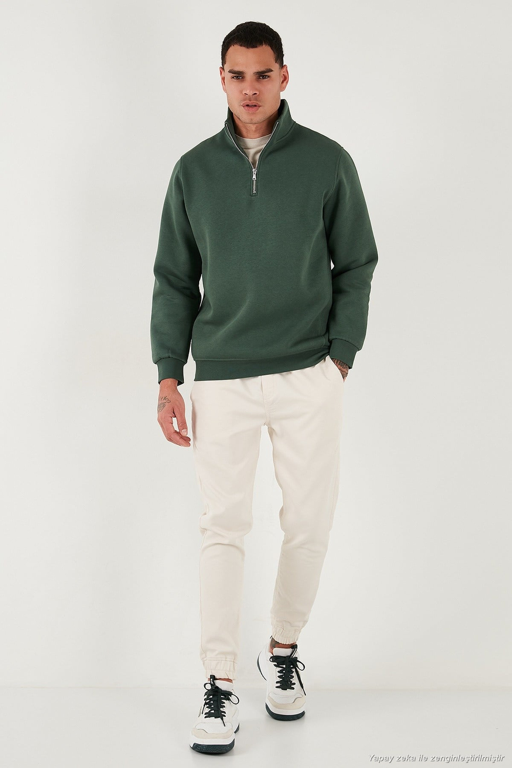 Pamuklu Regular Fit Yarım Fermuarlı Dik Yaka Şardonlu Erkek Sweat 59052592 NEFTİ