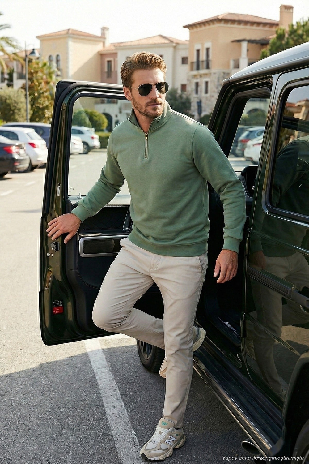Pamuklu Regular Fit Yarım Fermuarlı Dik Yaka Şardonlu Erkek Sweat 59052592 ELMA YEŞİLİ