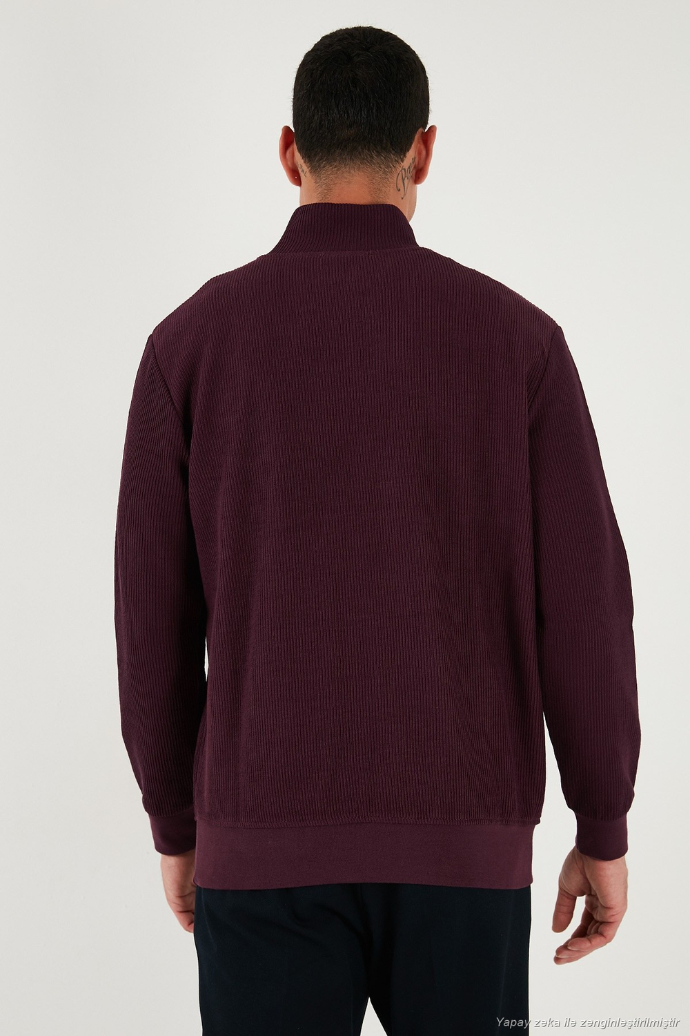 Pamuklu Regular Fit Yarım Fermuarlı Dik Yaka 2li Paket Erkek Sweat 5905716S2 Koyu Kahve-Vişne