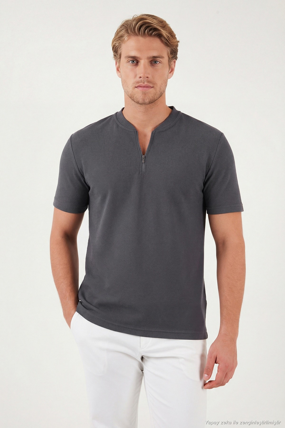 Pamuklu Regular Fit Yarım Fermuarlı Erkek T Shirt 5902653 ANTRASİT