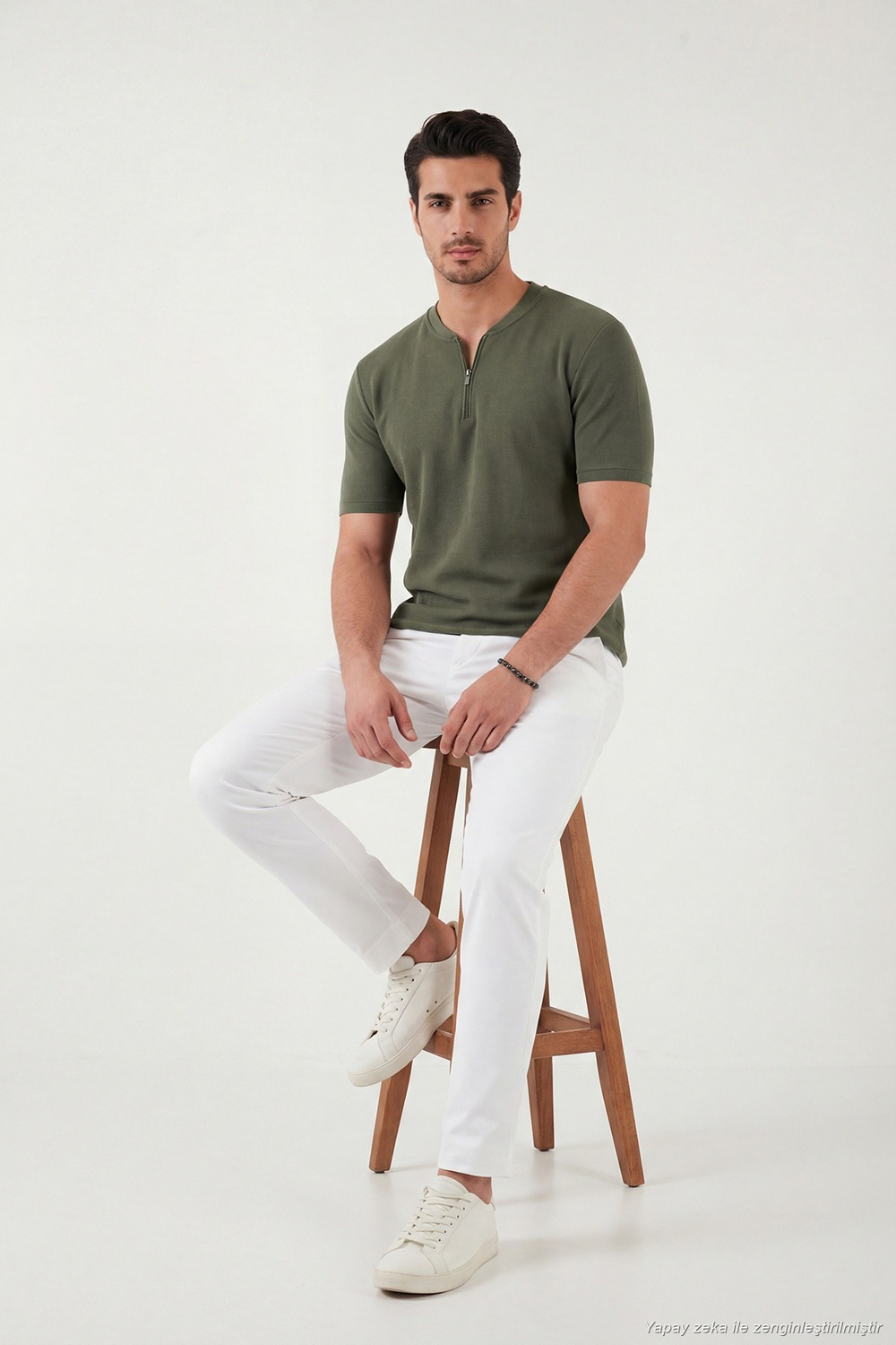 Pamuklu Regular Fit Yarım Fermuarlı Erkek T Shirt 5902653 HAKİ