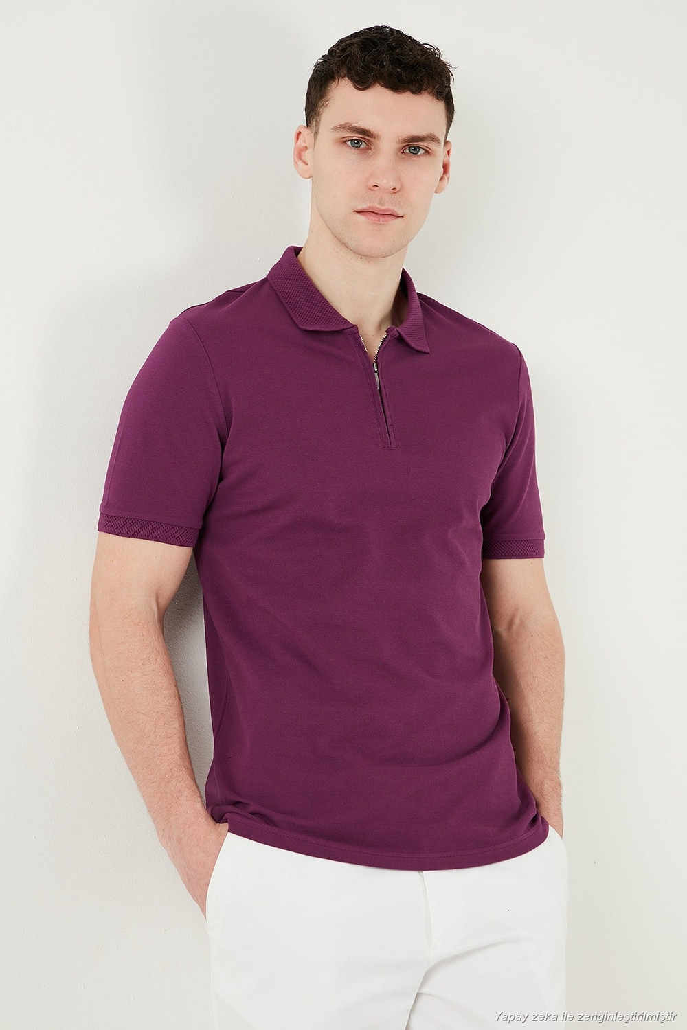 Pamuklu Regular Fit Yarım Fermuarlı Erkek Polo Yaka T Shirt 5903008 MÜRDÜM