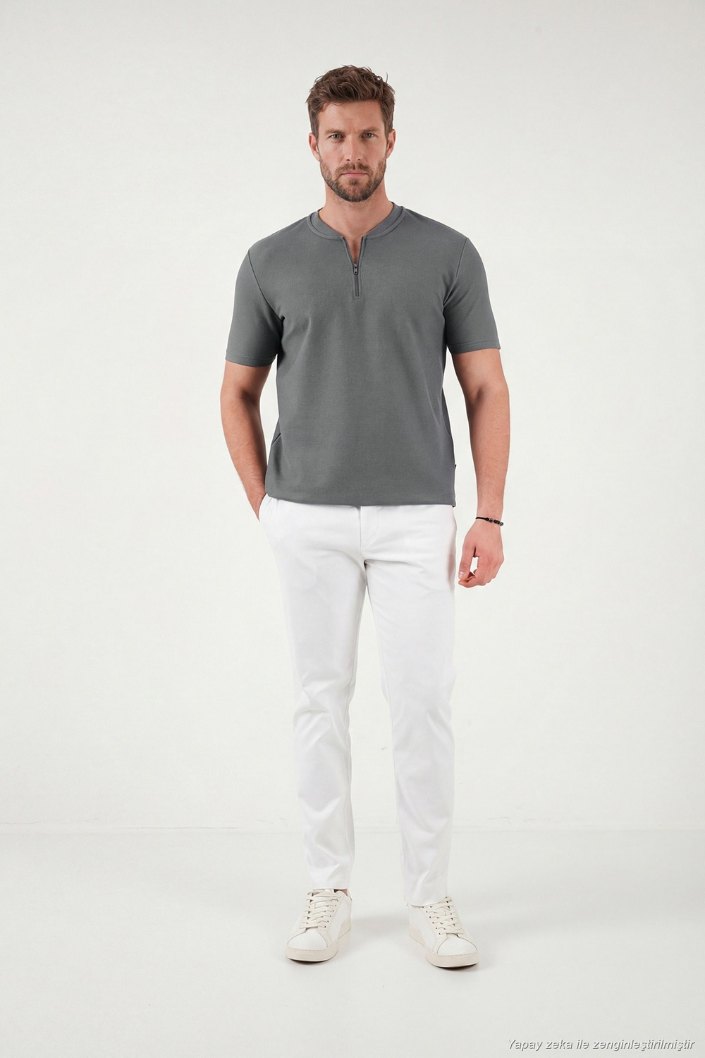 Pamuklu Regular Fit Yarım Fermuarlı Erkek T Shirt 5902653 AÇIK HAKİ