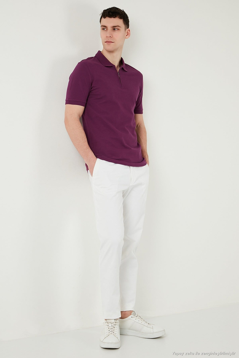 Pamuklu Regular Fit Yarım Fermuarlı Erkek Polo Yaka T Shirt 5903008 MÜRDÜM