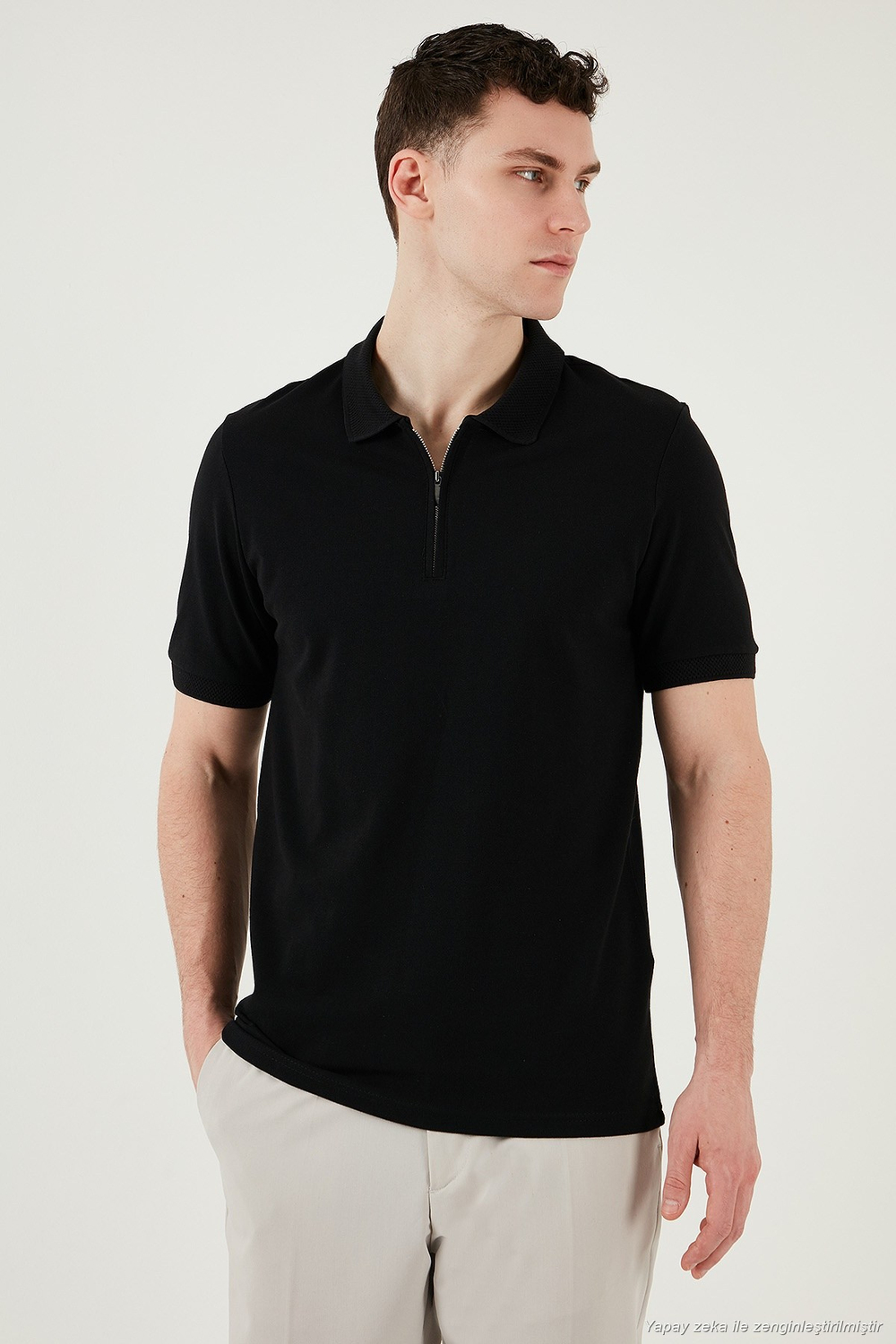 Pamuklu Regular Fit Yarım Fermuarlı Erkek Polo Yaka T Shirt 5903008 SİYAH